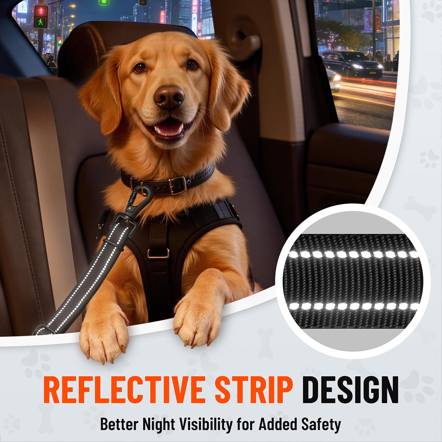 Ceinture Chien Voiture 3 en 1, Ceinture de Sécurité Chien Réglable 58-92 cm avec Système Latch et ISOFIX, Absorption des Chocs, Mousqueton Rotatif 360°, Harnais Voiture pour Toutes Les Races