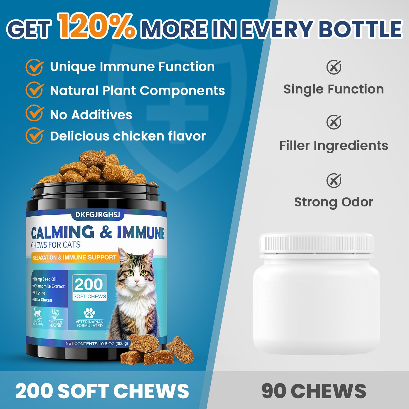Cat Calming Treats, 200 Hemp Calm Soft Chews to Soothe Stressed Cats Anxiety Relief & Immune Support Chicken Flavored - image 5