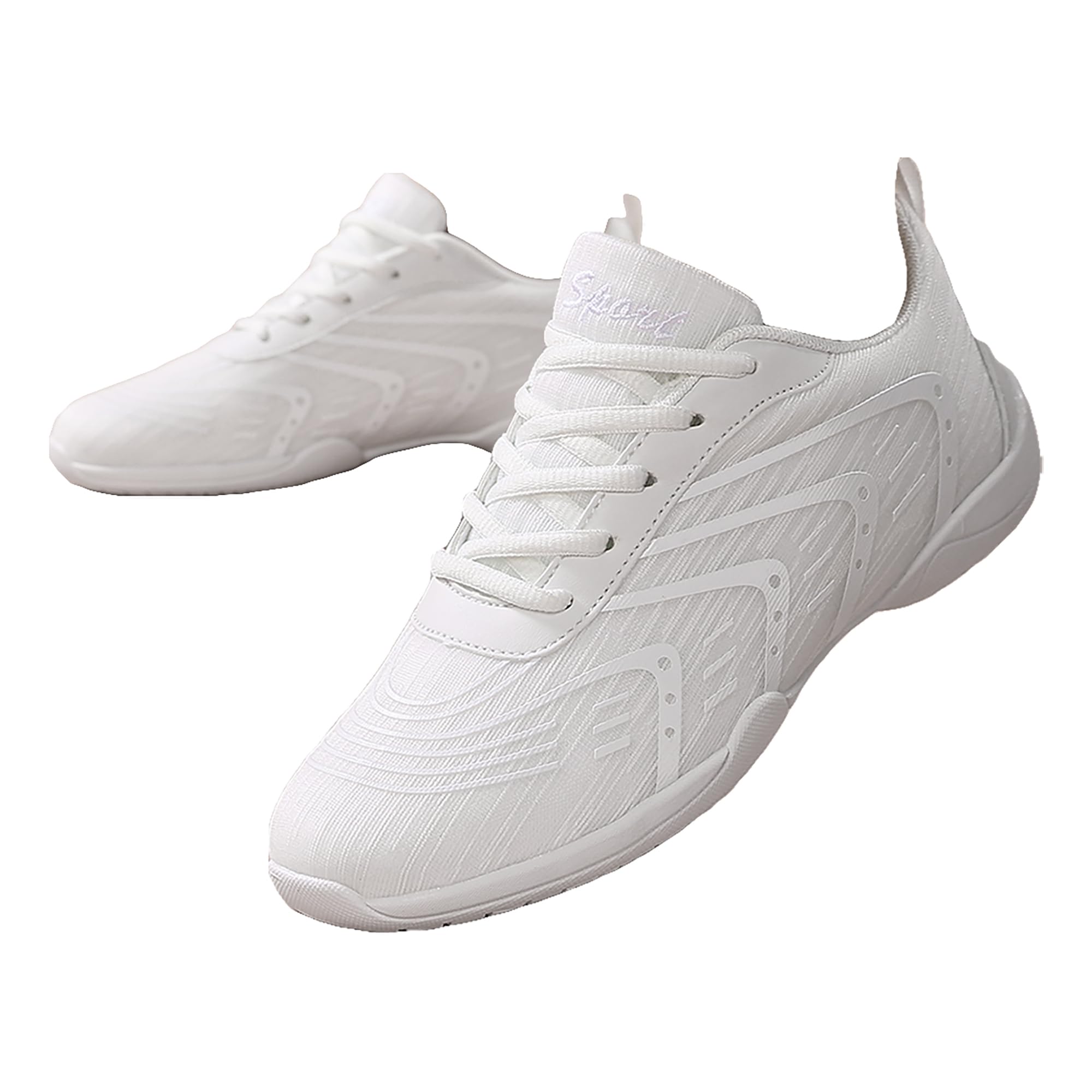 YSMIIH Women Cheerleading Dance Fashion Trainers Sneakers Lace Up Gym Athletic Sport Training Ventilate Line Fabric Fashion Sport Shoes(White,5.5