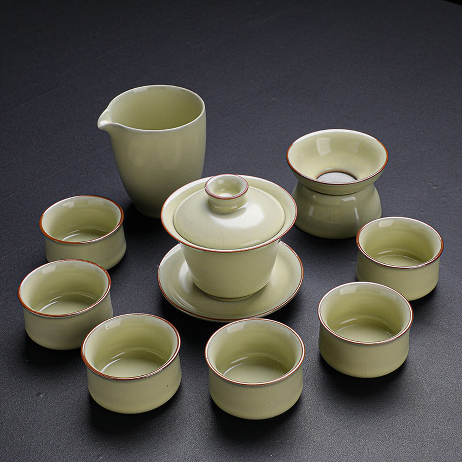 Azoob Ru Kiln Kung Fu Tea Set Open Piece Ceramic Teapot Teacup Ten Head Home Set Of Gifts Tea Set