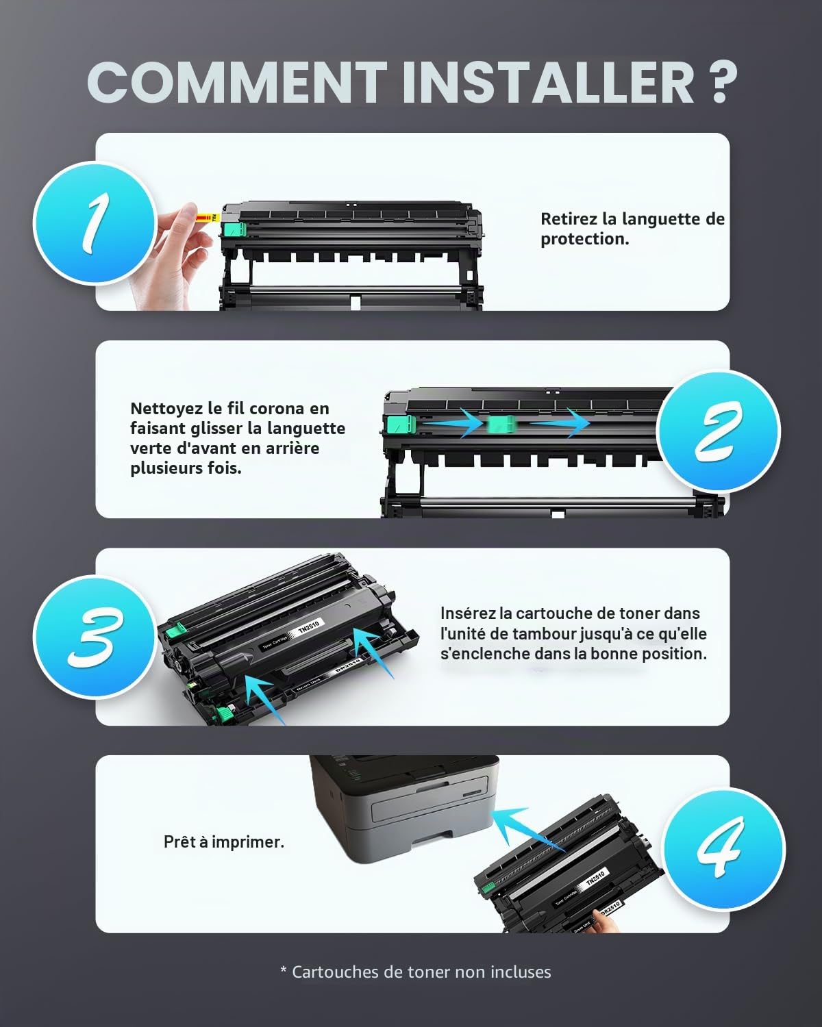 INK4U DR2510 Tambour compatible avec Brother DR2510 Tambour compatible avec Brother HL-L2400DWE HL-L2400DW HL-L2445DW MFC-L2835DW DCP-L2660DW MFC-L2827DW MFC-L2860 DWE