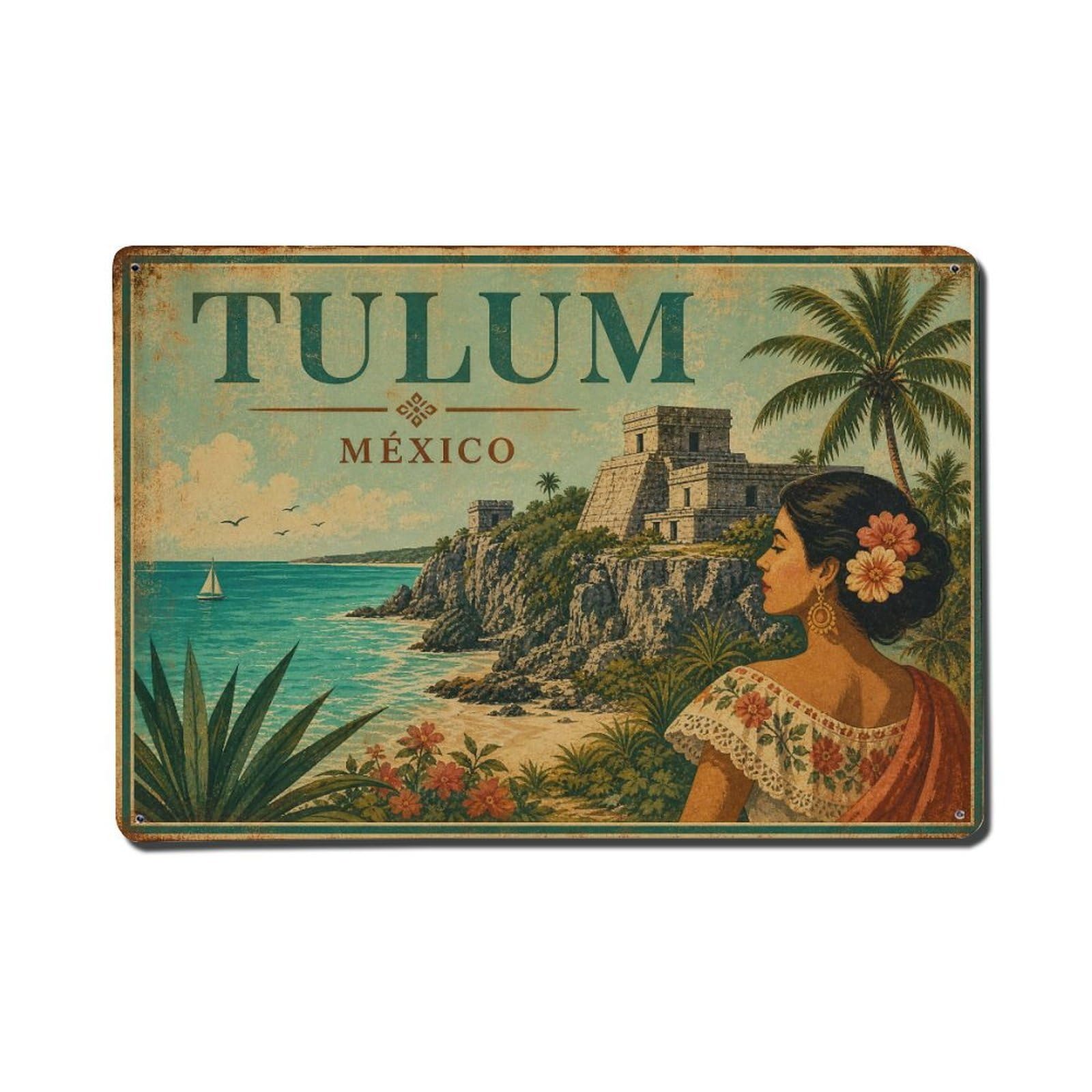 Huiyhb 8X12inch(20X30cm) Retro Travel Mexico Tulum Metal Tin Sign