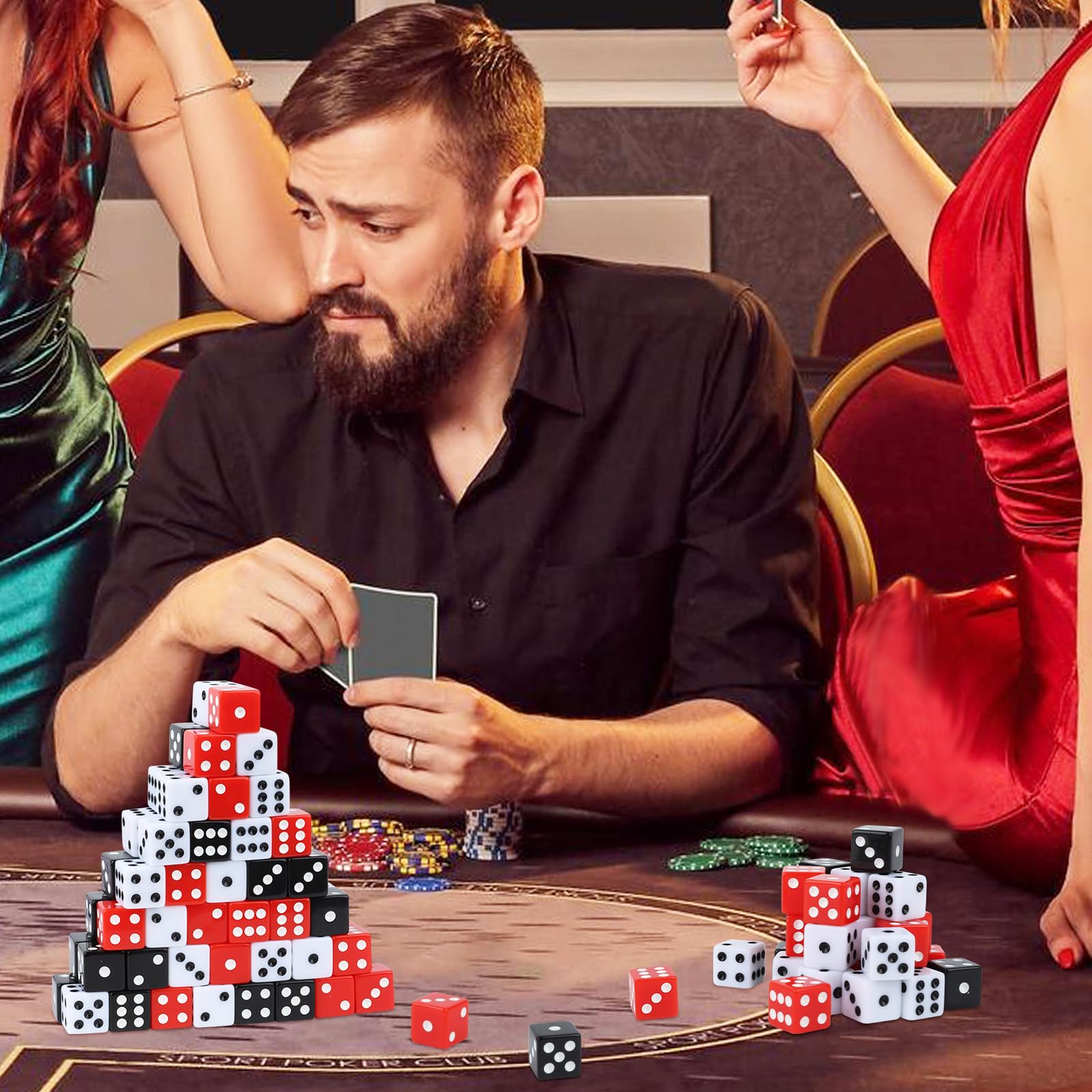 Hooqict Juego de 100 dados estándar de 16 mm, dados de casino de acrílico a granel, dados de colores de 6 caras para casino Vegas, fiestas temáticas, juegos de mesa, dados de matemáticas para aula