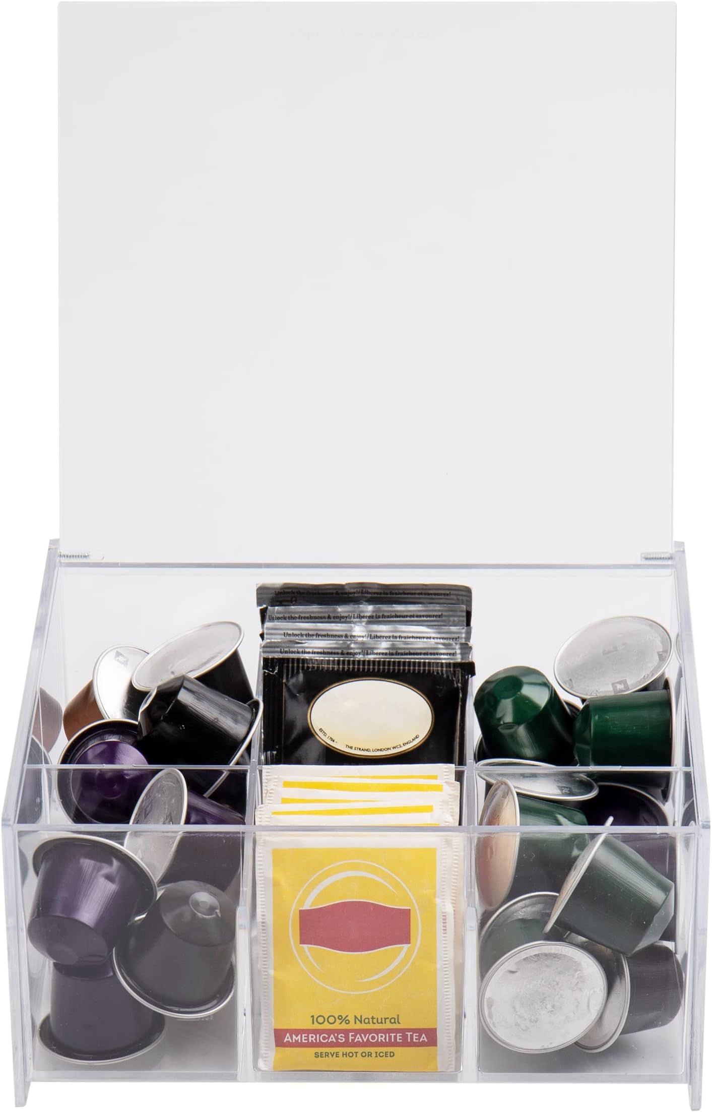 Mind ReaderTea Bag Organizer, 6.75"L x 7.5"W x 3.5"H, Clear