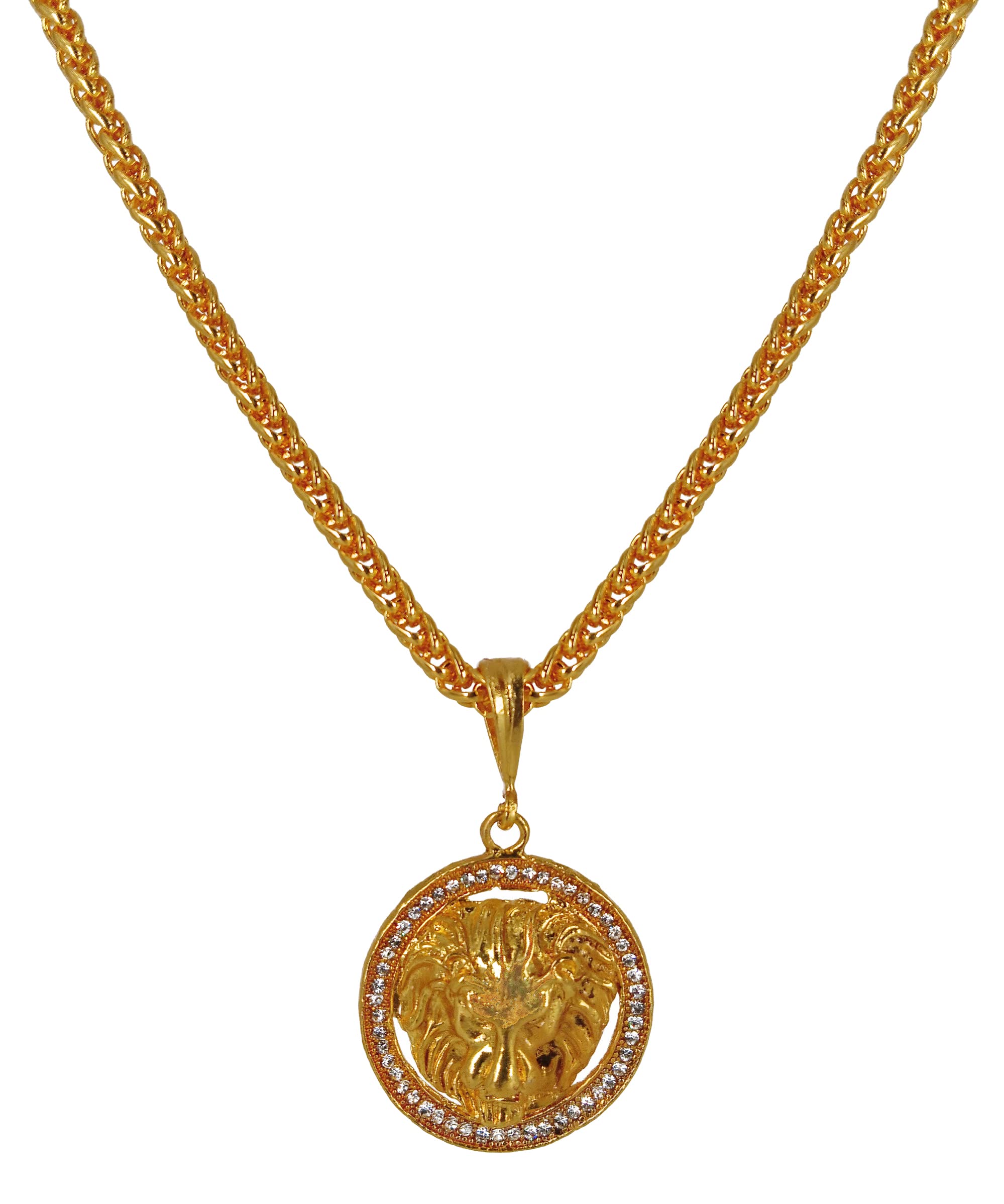 KRIMO Gold Plated Locket/Pendant with Chain Daily and wedding use for Men and Boys(CP- CARCAL LIONE - ONLINE_100367)