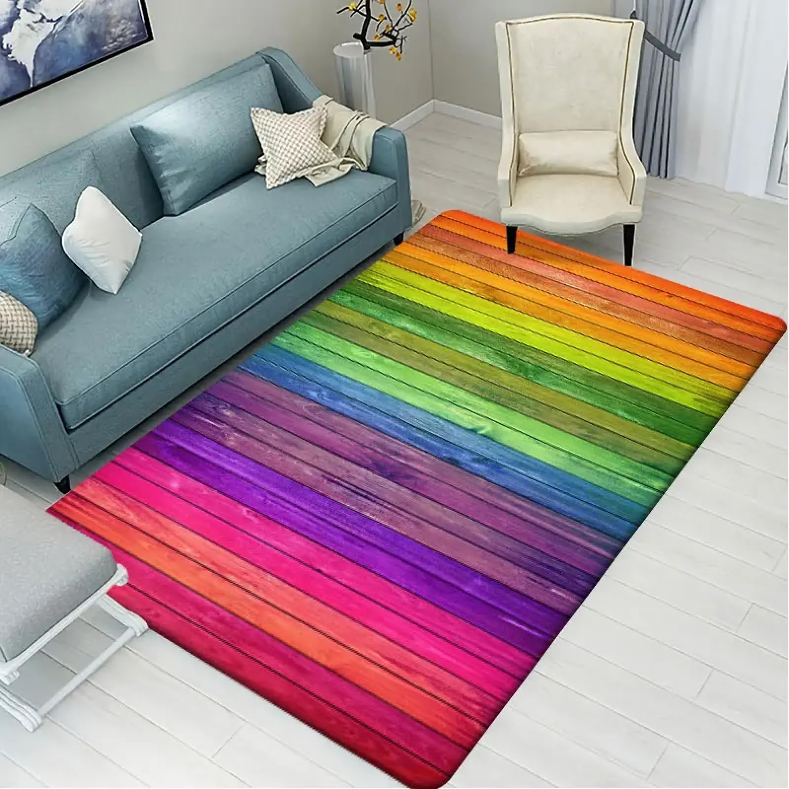 Décoration de chevet avec ce tapis de maison moderne 100x200cm au motif bois chaleureux
