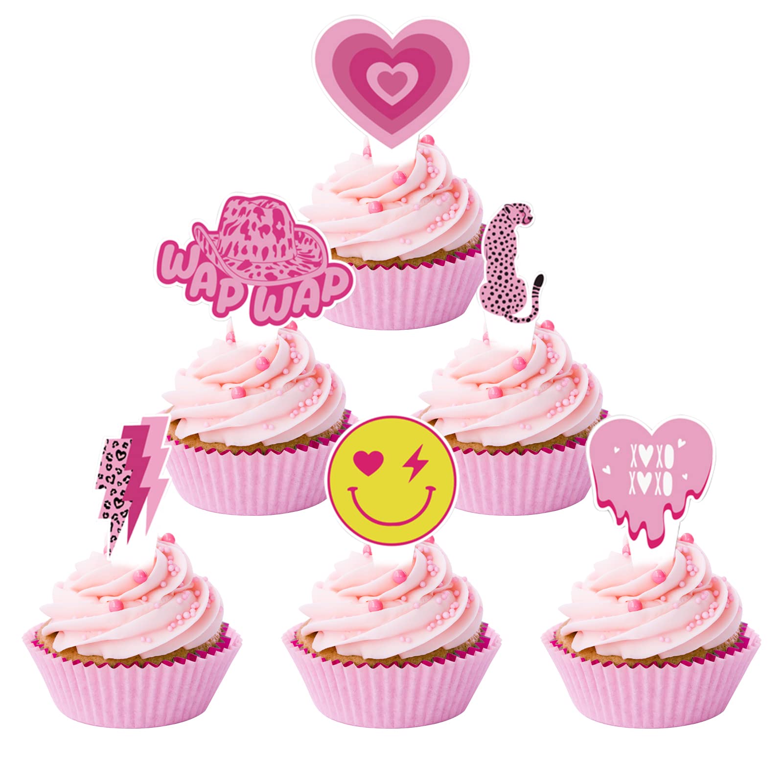 Buy NOVBAUB Preppy Y2K Cake Toppers Party Decorations 24PCS Hot Pink