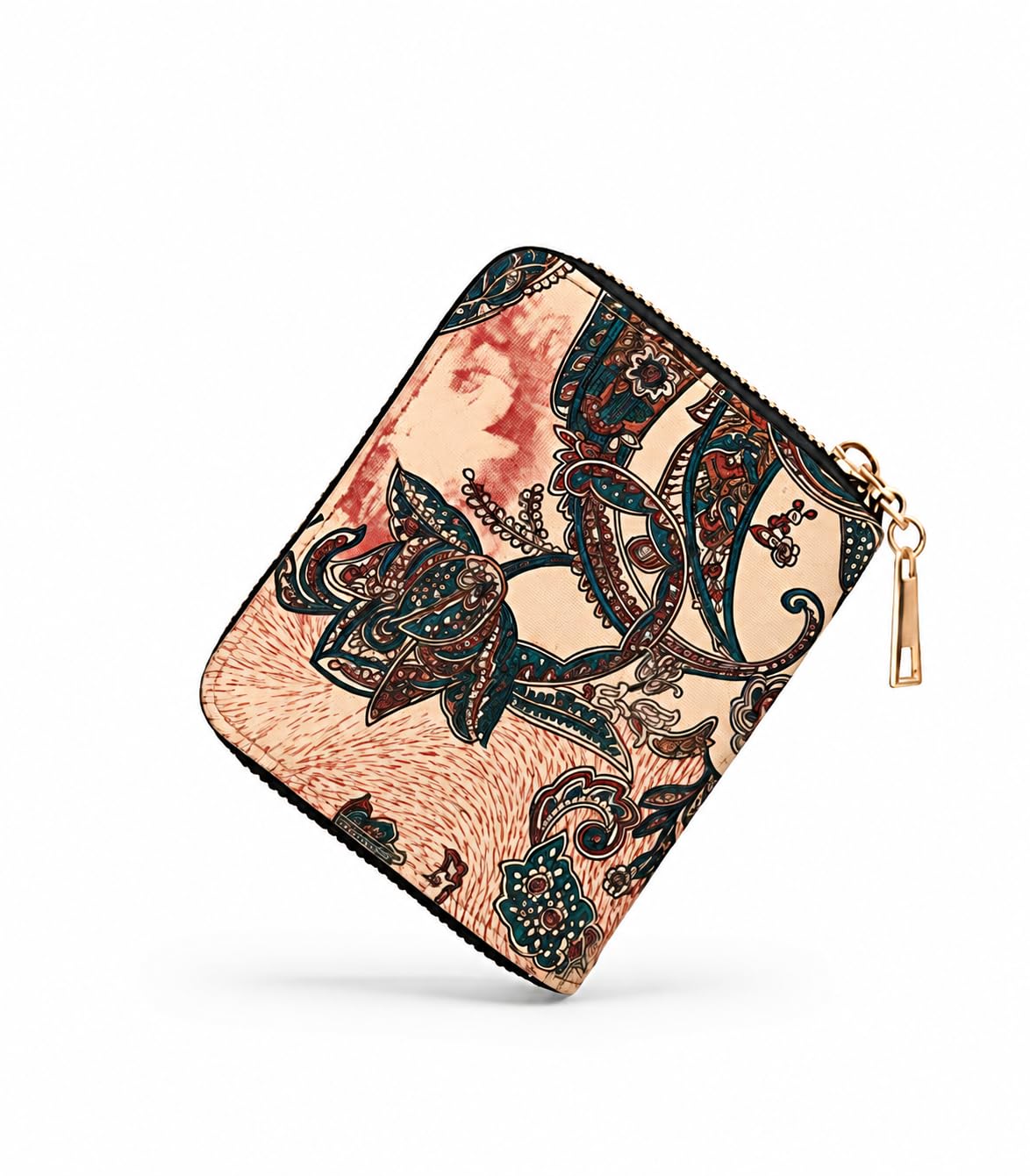 Aarambhya Women's Ethnic Paisley Print Zip-Around Wallet, Compact Coin Purse & Card Holder, Beige and Green-picture-22
