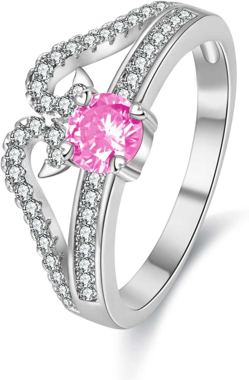 Uloveido Women White Gold Queen Crown Ring with Round Cubic Zirconia Crystals Y2867