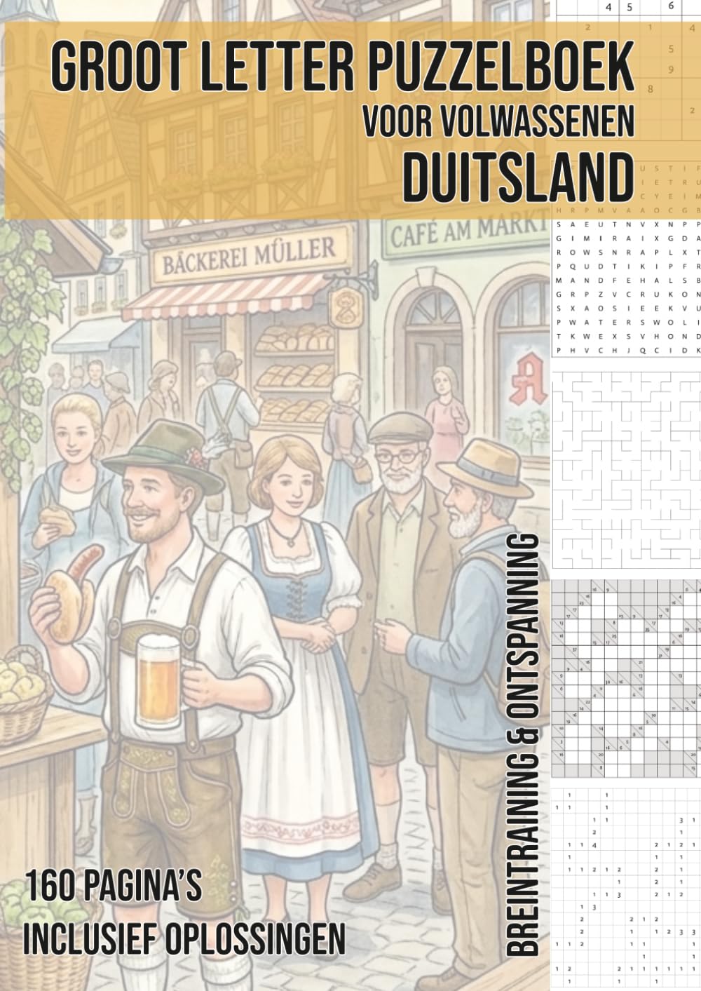 Groot Letter Puzzelboek voor Volwassenen | Thema: Duitsland: 160 Pagina’s Vol Breintraining met Sudoku, Woordzoekers, Kakuro, Nurikabe & Meer | Inclusief Oplossingen