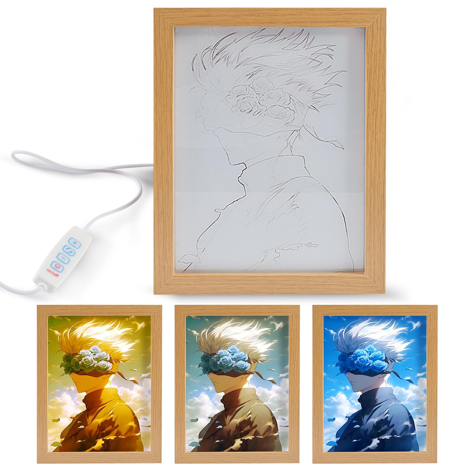 Pintura Decorativa Iluminada, Marco Fotos LED, Pintura Decorativa Creativa, Marco de Fotos LED con 3 Colores y luz Regulable para Salón y Oficina, Decoración del Hogar (C)