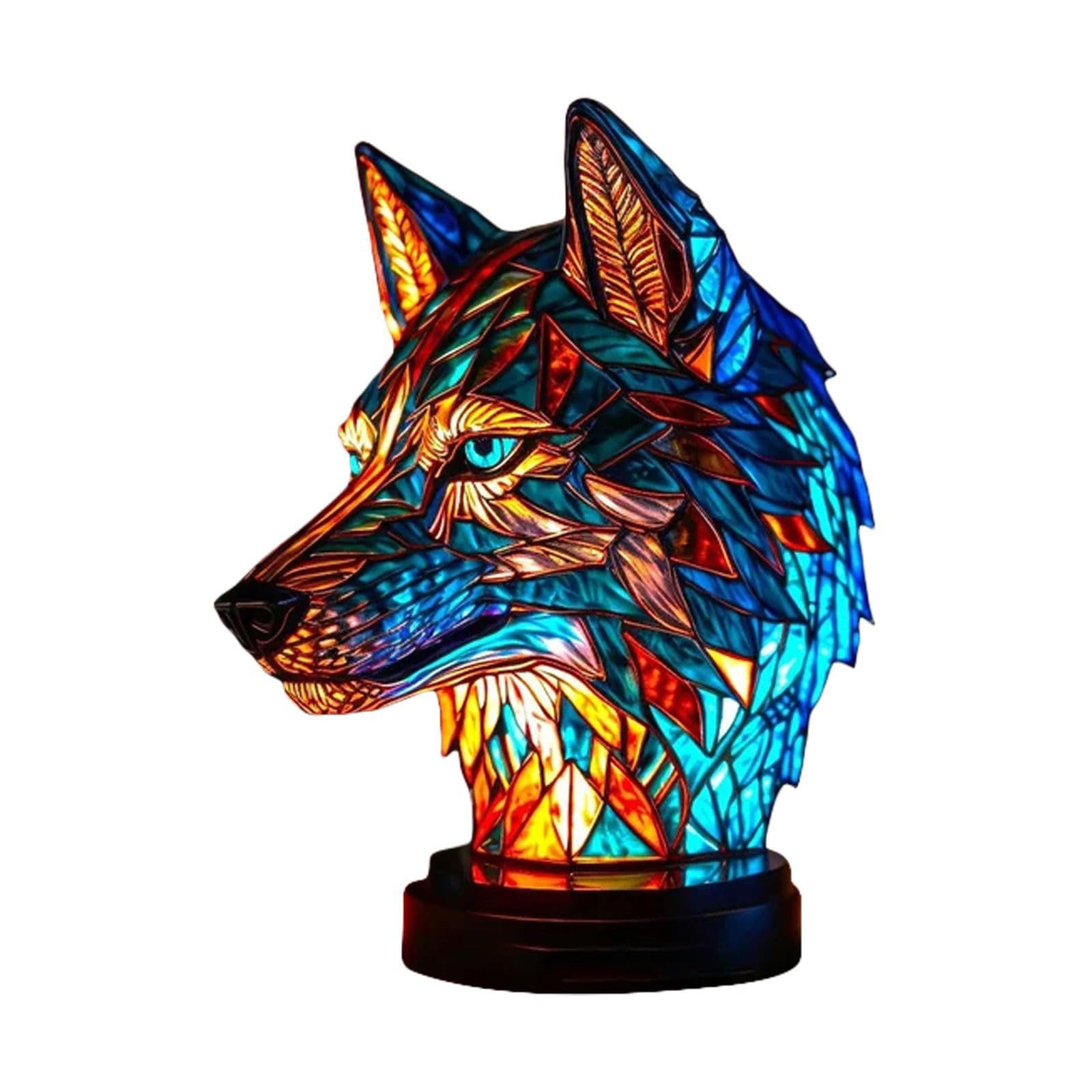 Mnaocz Animal Table Lamp Series, Animal Stained Table Lamp, Resin Wolf Horse Elephant Dragon Dolphin Owl Chicken Bedside Lamp Night Light, Retro Desk Lamp Bedroom and Living Room Decoration(#8)