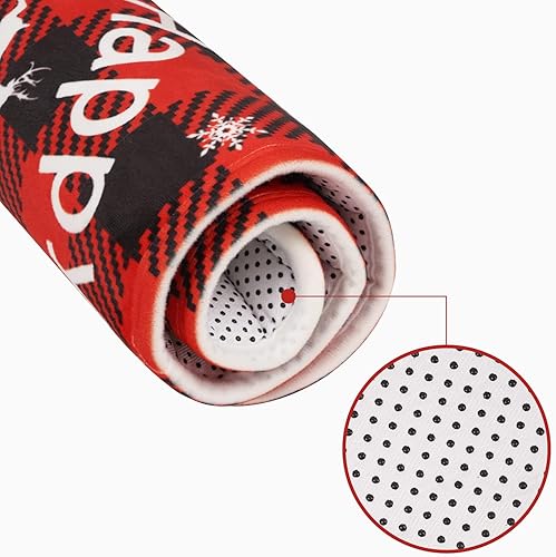 Miniatura 5 de Juego de 2 alfombras de baño de Feliz Navidad, alfombra de baño absorbente a cuadros rojos y negros para piso, tapete de puerta de Navidad súper