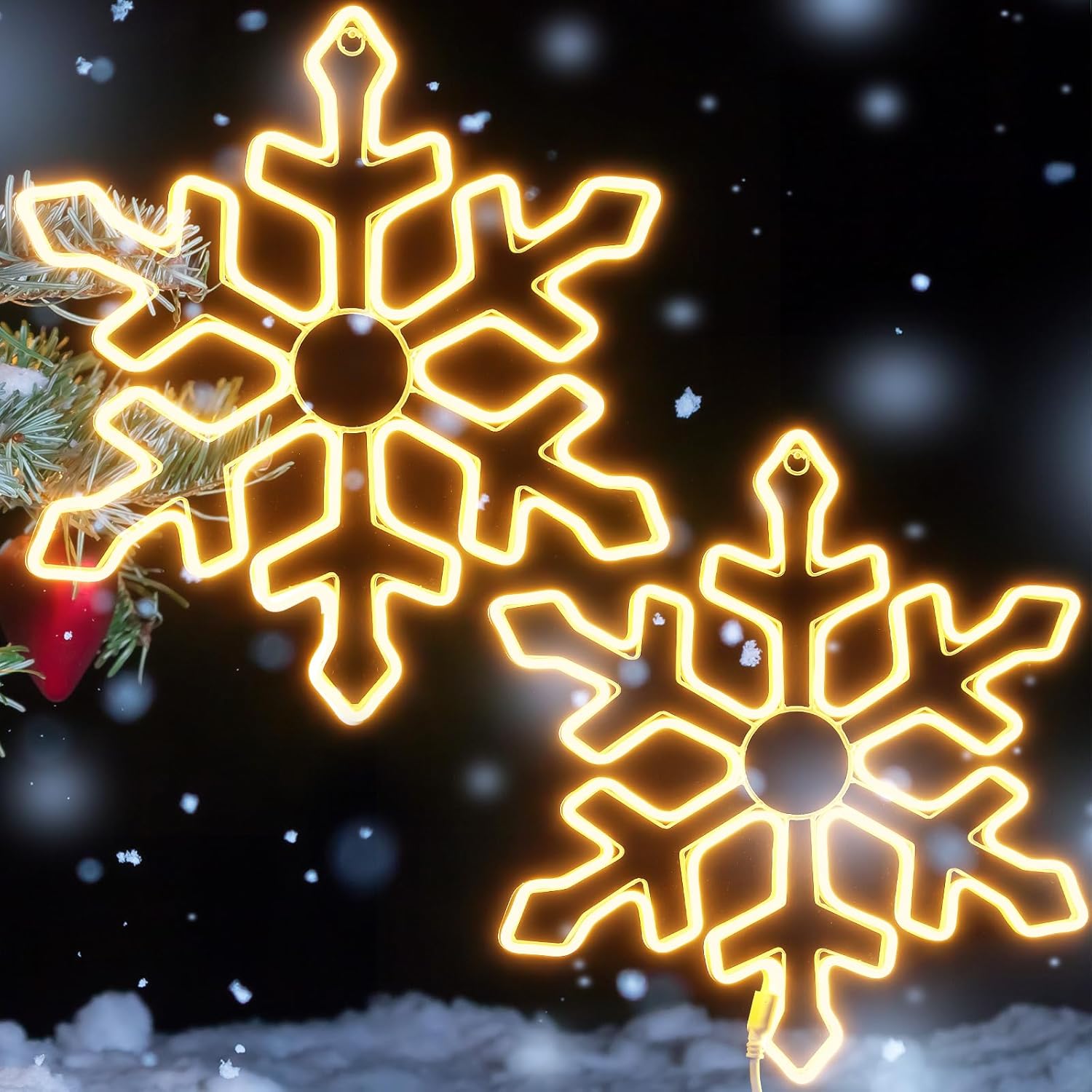 2 Pack 20 Inch Large Outdoor Snowflake Decorations Neon