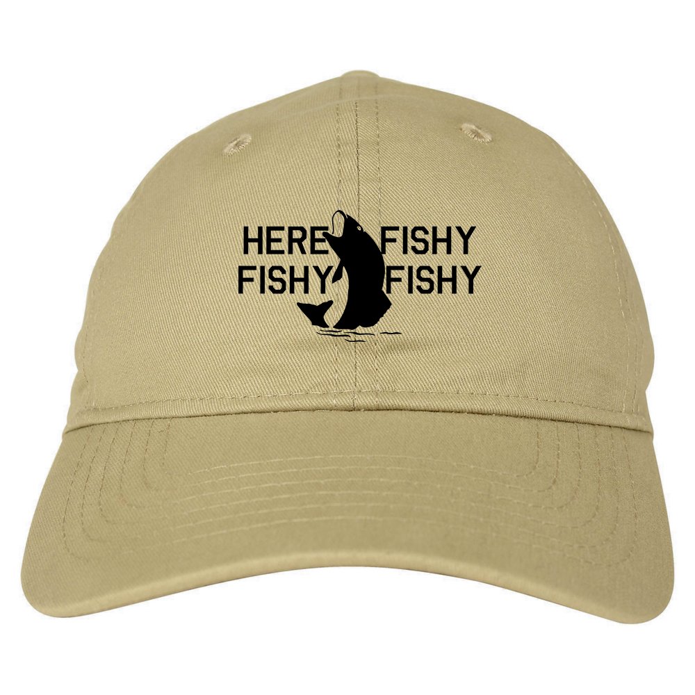 Kings Of NY Here Fishy Fishy Fishy Fisherman Mens Dad Hat Baseball Cap Beige