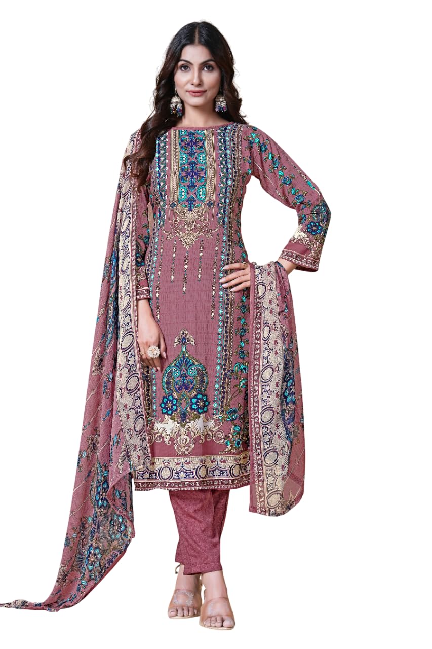 Women's Printed Unstitched Rayon Crepe Salwar Suit Material