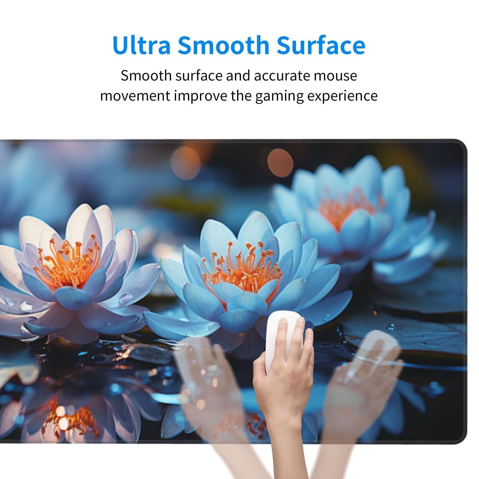 Alfombrilla Ratón Azul Alfombrilla Ratón XXL 1600 x 800 mm, Loto Mouse Pad Gaming con Bordes Cosidos, Impermeable Mousepad Base de Goma Antideslizante Duradera, Mouse Pad para Oficina Accesorios Q1150