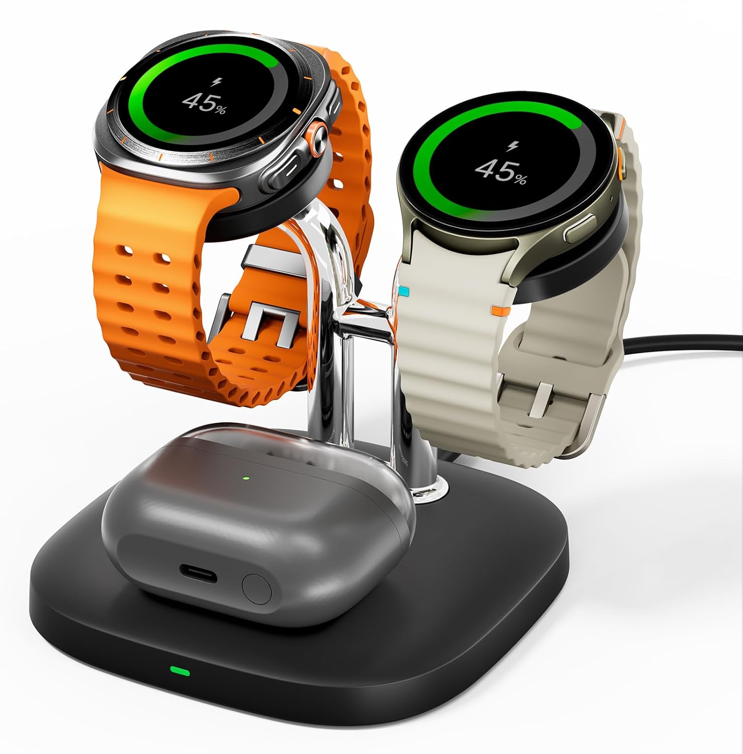 SwanScout Dual Watch Charger for Samsung Galaxy Watch 8 Classic/8/Ultra/7/6/6 Classic/5 Pro/5/4/3/Active 2, for Galaxy Buds 3 Pro/3/2 Pro, 3 in 1 Wireless Charging Station, SwanScout 704S