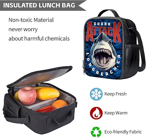 Miniatura 3 de Juego de mochila de tiburón, mochila de tiburón, bolsa de almuerzo con soporte + estuche para lápices, 3 piezas, sucursales, escuela, libros,