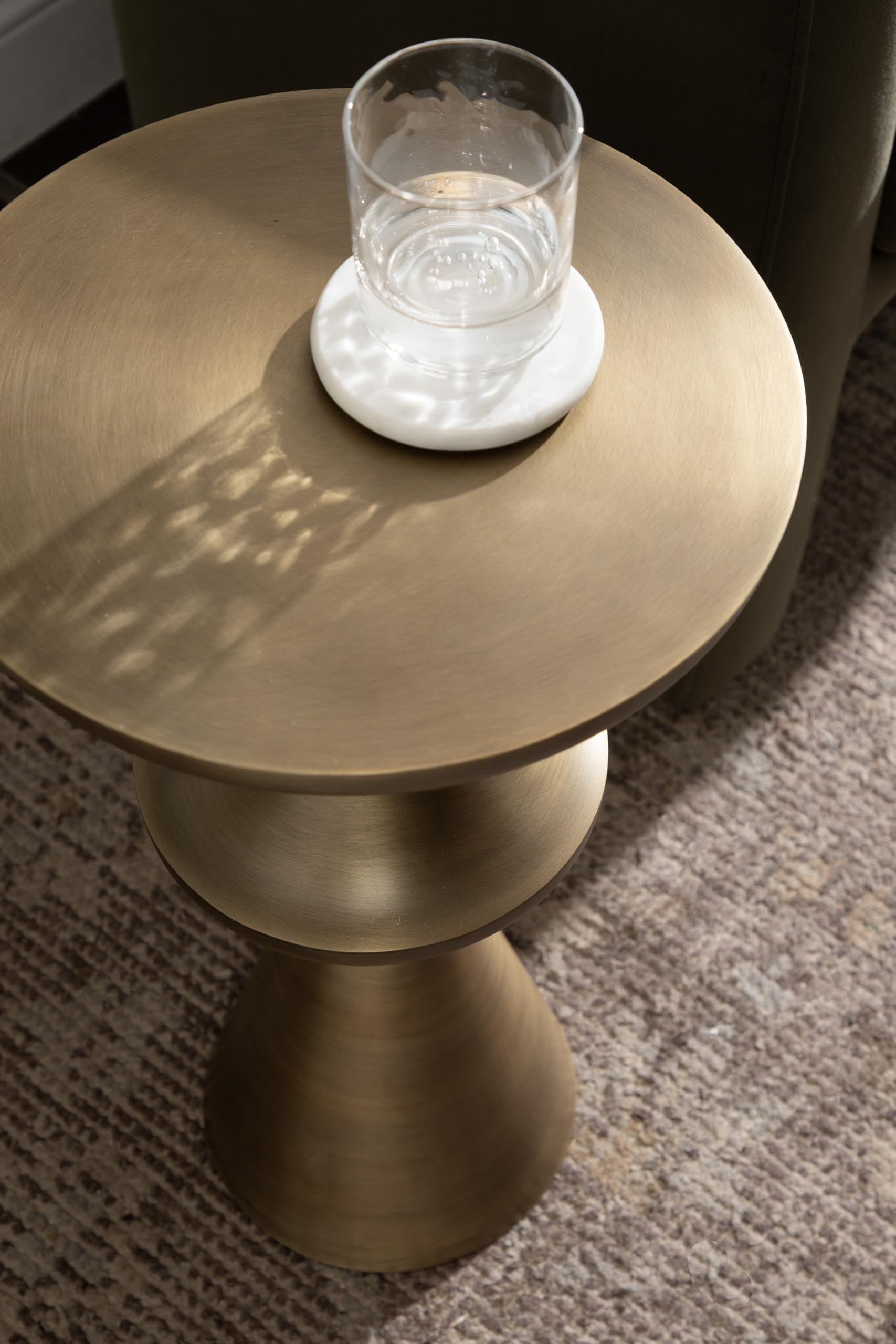 Kate and Laurel Zavalia Modern Metal Round Side Table, 13 x 13 x 22, Antique Brass, Sculptural Circle End Table for Use as Unique Bedroom Nightstand or Pedestal Martini Table