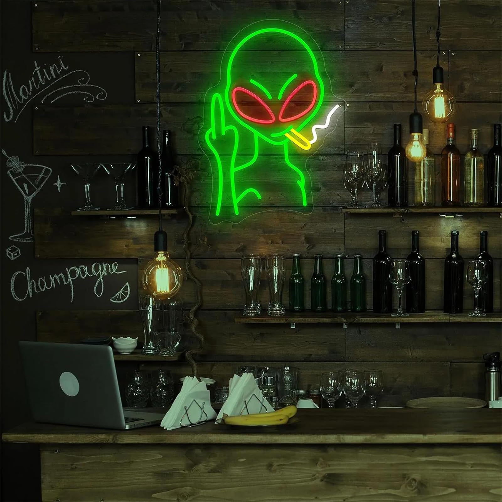 Alien - Panneau Néon À Led Vert - Pour Décoration Murale