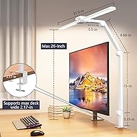 Vista 6 de KableRika Lámpara de escritorio, lámpara de escritorio de doble cabezal con abrazadera, luces de escritorio LED de 24 W para oficina en casa
