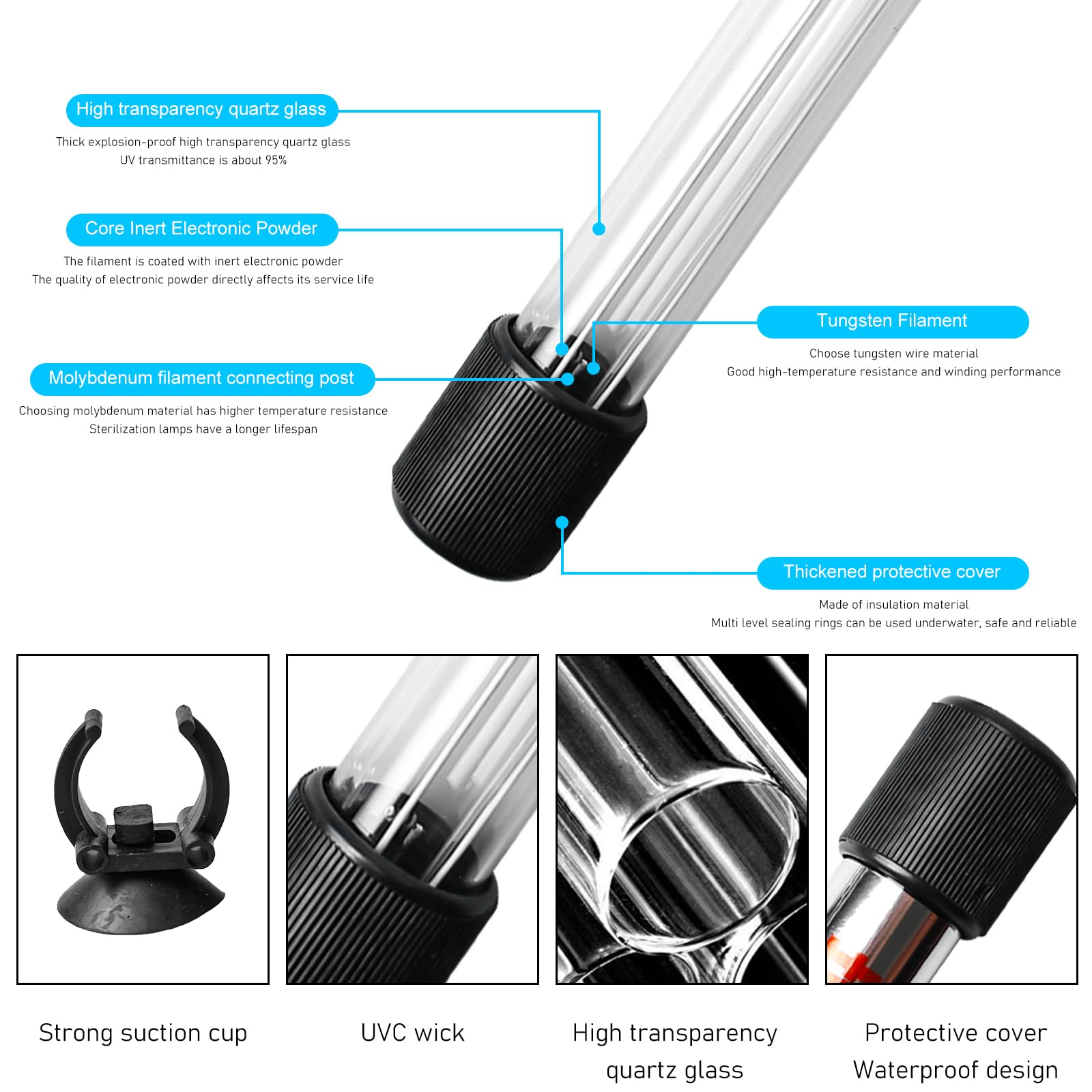 Lampe stérilisateur UV pour aquarium avec minuteur 13 W - Clarificateur d'eau UV contre les algues et les bactéries - Lumière UV pour bassin filtrant, étang, piscine, aquariums - Lampe de
