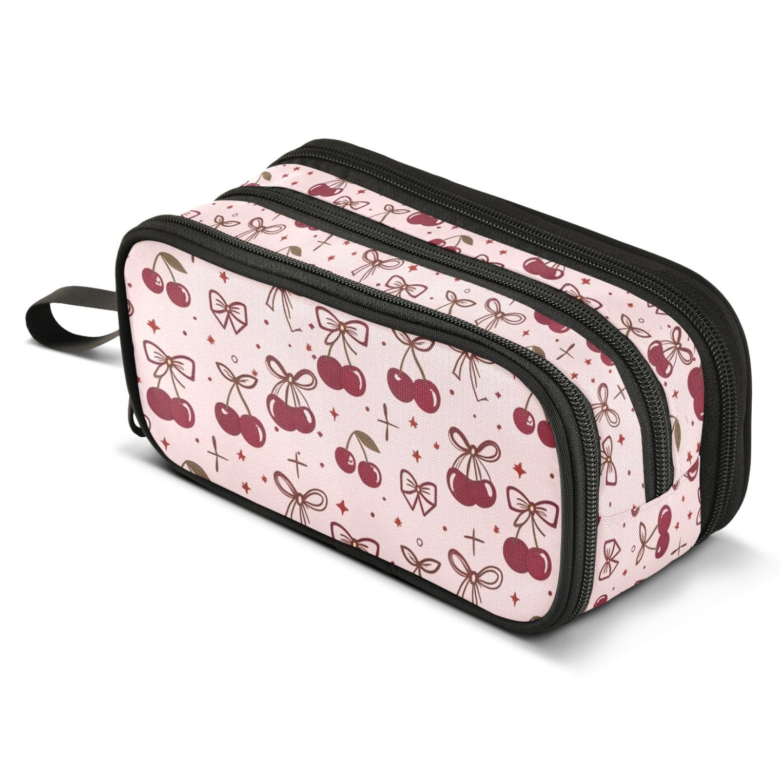 ALAZA Pink Bow Cherry Polka Dots Pencil Case Large Capacity Pencil Pouch with 3 Compartments Stationery Case Pen Bag for Boys Girls Kids Adults School Office