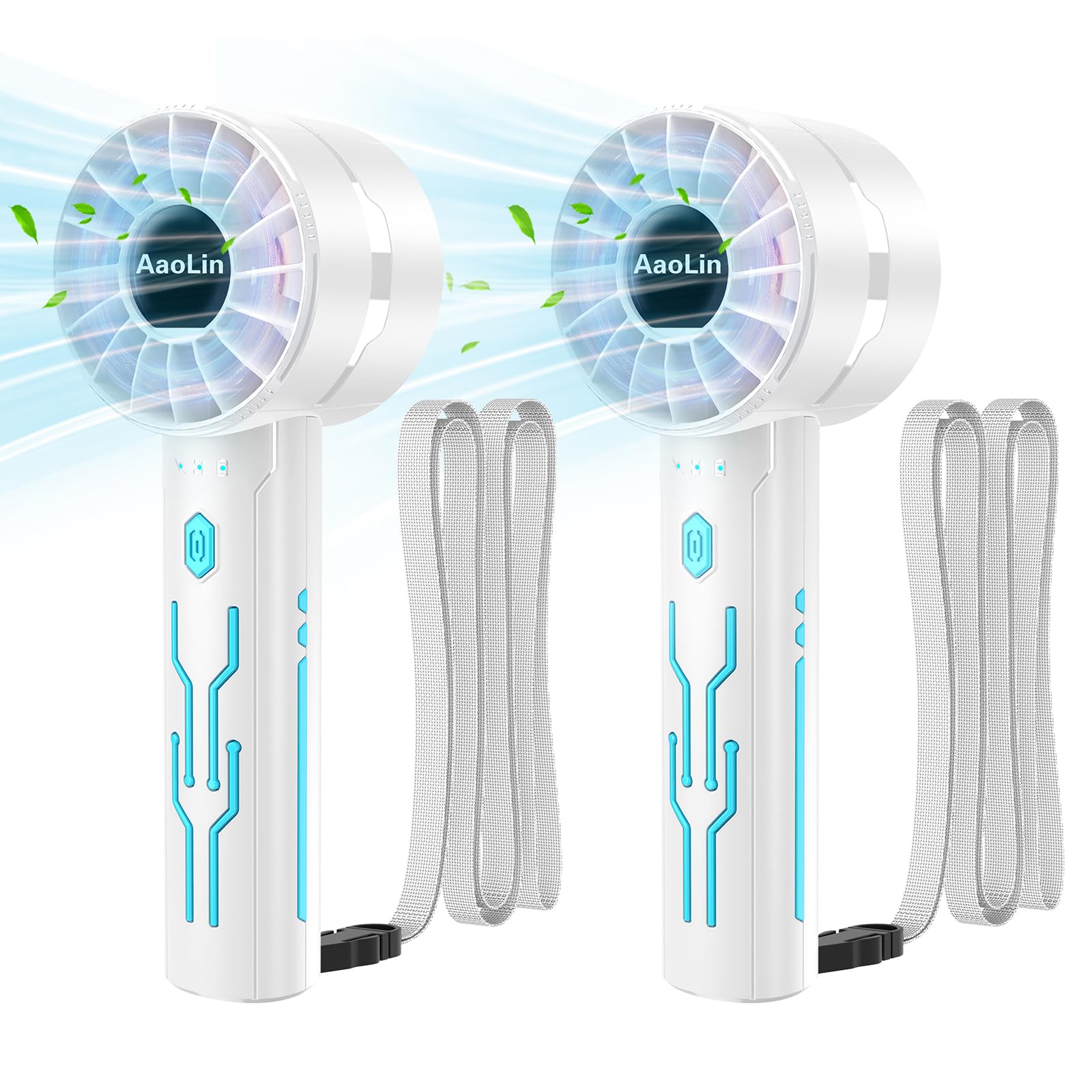 2PCS Portable High-Speed Mini Handheld Fan, USB Rechargeable Neck Personal Mini Fan(7000 Rpm High-Speed Motor, Lasts 4-16 Hours) 4-Speed Powerful Wind