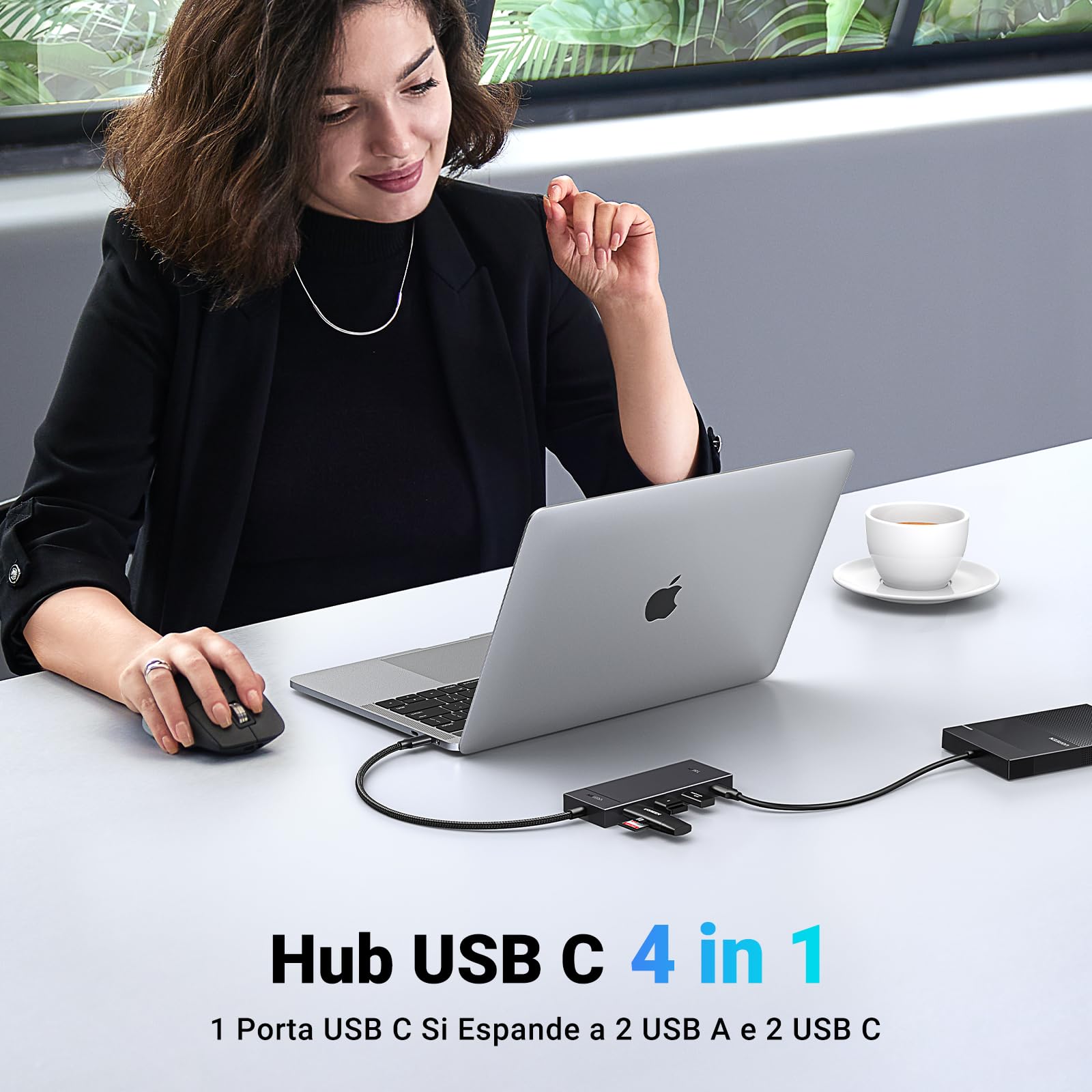 UGREEN 10Gbps Hub USB C 3.2 Gen 2 Adattatore USB C a 2 Porte USB C e 2 Porte USB A Compatibile con iPhone 16 Plus Pro Max MacBook Pro Air iMac XPS iPad Pro Air Surface Galaxy S24 Cavo 30CM