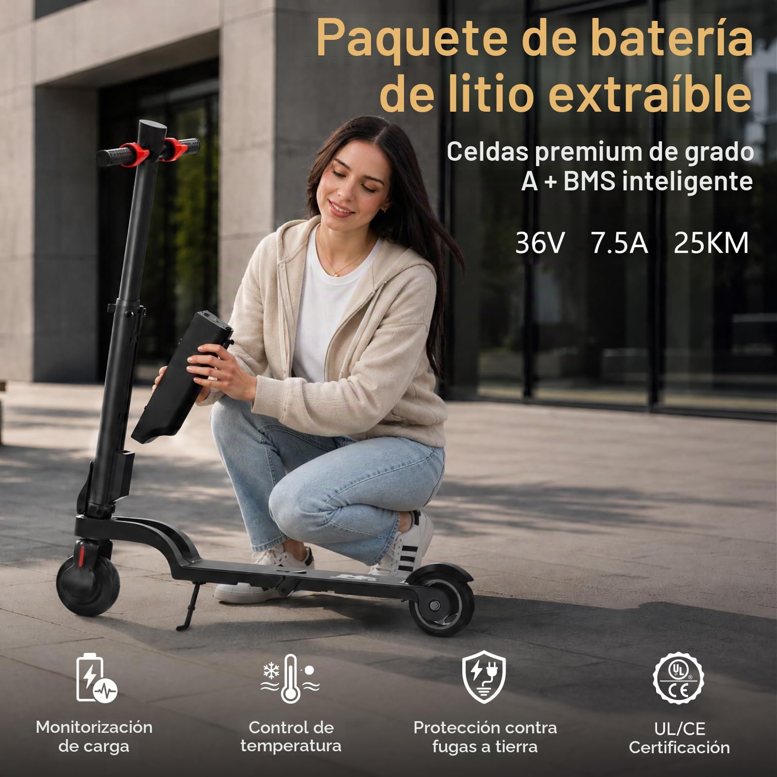 HX X6/X8 Patinete Eléctrico Adulto, Batería Extraíble, Motor 350W, Ruedas 5.5/10", Velocidad 25 km/h, Autonomía 15-40 km, Doble Freno, App, Scooter Eléctrico Plegable Urbano