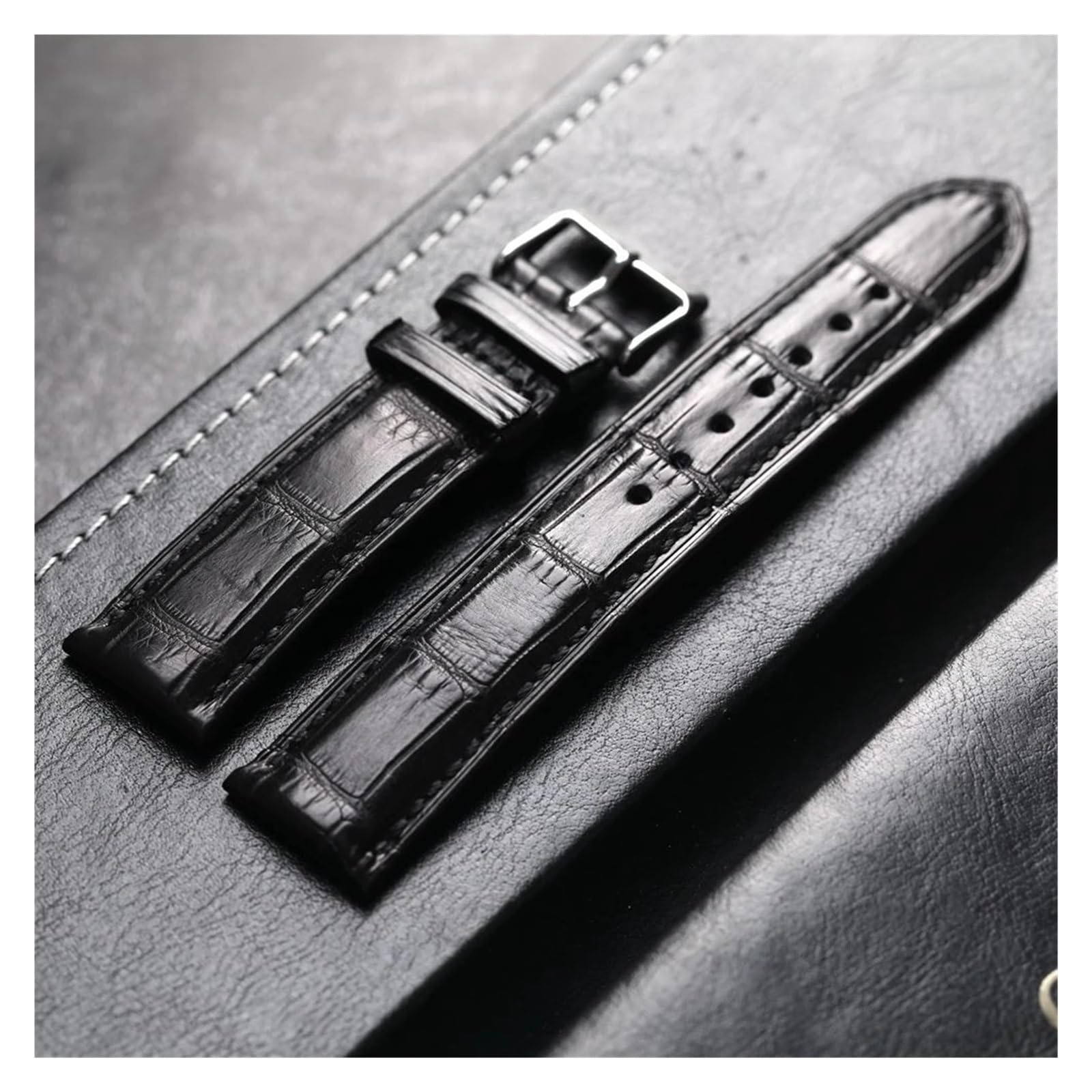 CAREG Cinturino in pelle di coccodrillo modello bambù fatto a mano 18 19 20 21 22MM Cinturino in vera pelle nera, stile vintage da uomo morbido Durable