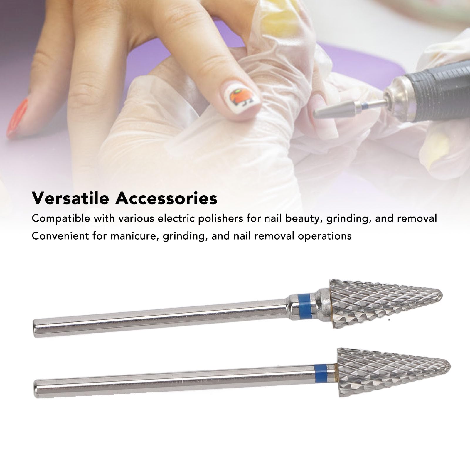 Broca Cónica para Uñas de Tungsteno de 2 Piezas, Herramienta Rotativa para Manicura y Pedicura para Eliminación de Cutículas, Broca para Uñas en Forma de Cono para Taladro