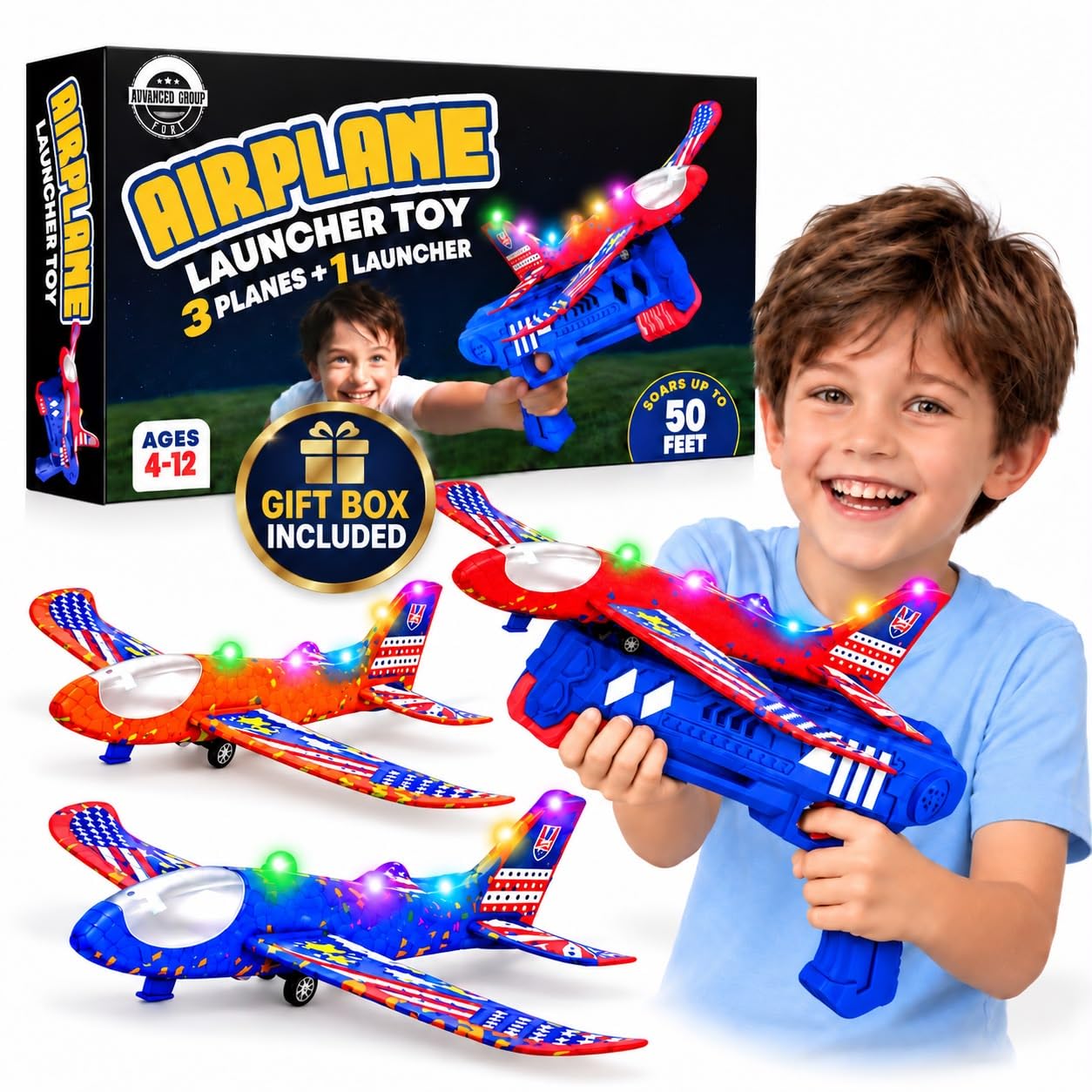 Foam Airplane Launcher Toy Fun for Kids Ages 4-12 Outdoor Birthday Gift