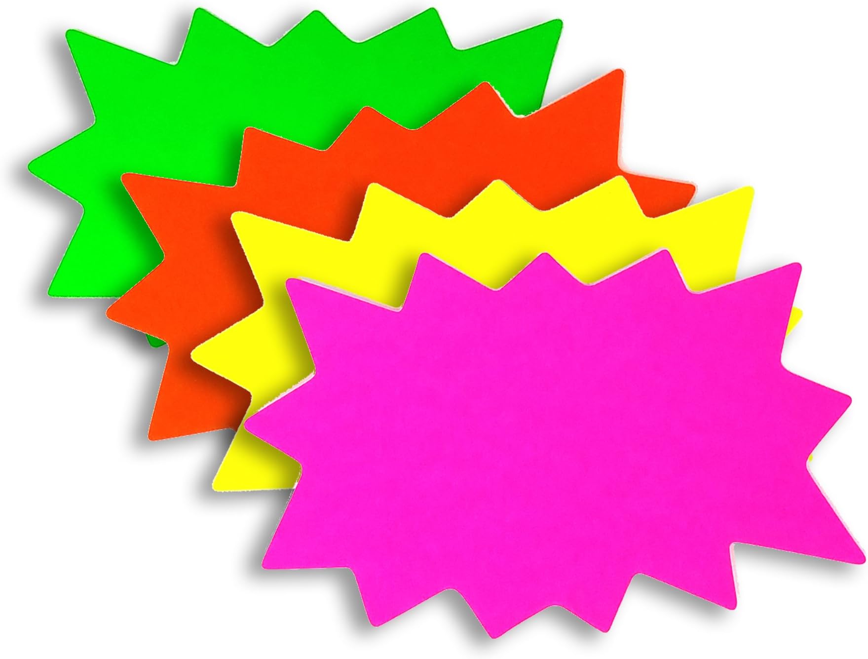 6" x 9" Medium Blank Solar Star Burst Neon Fluorescent Retail Sale Signs - 100 Total Cards