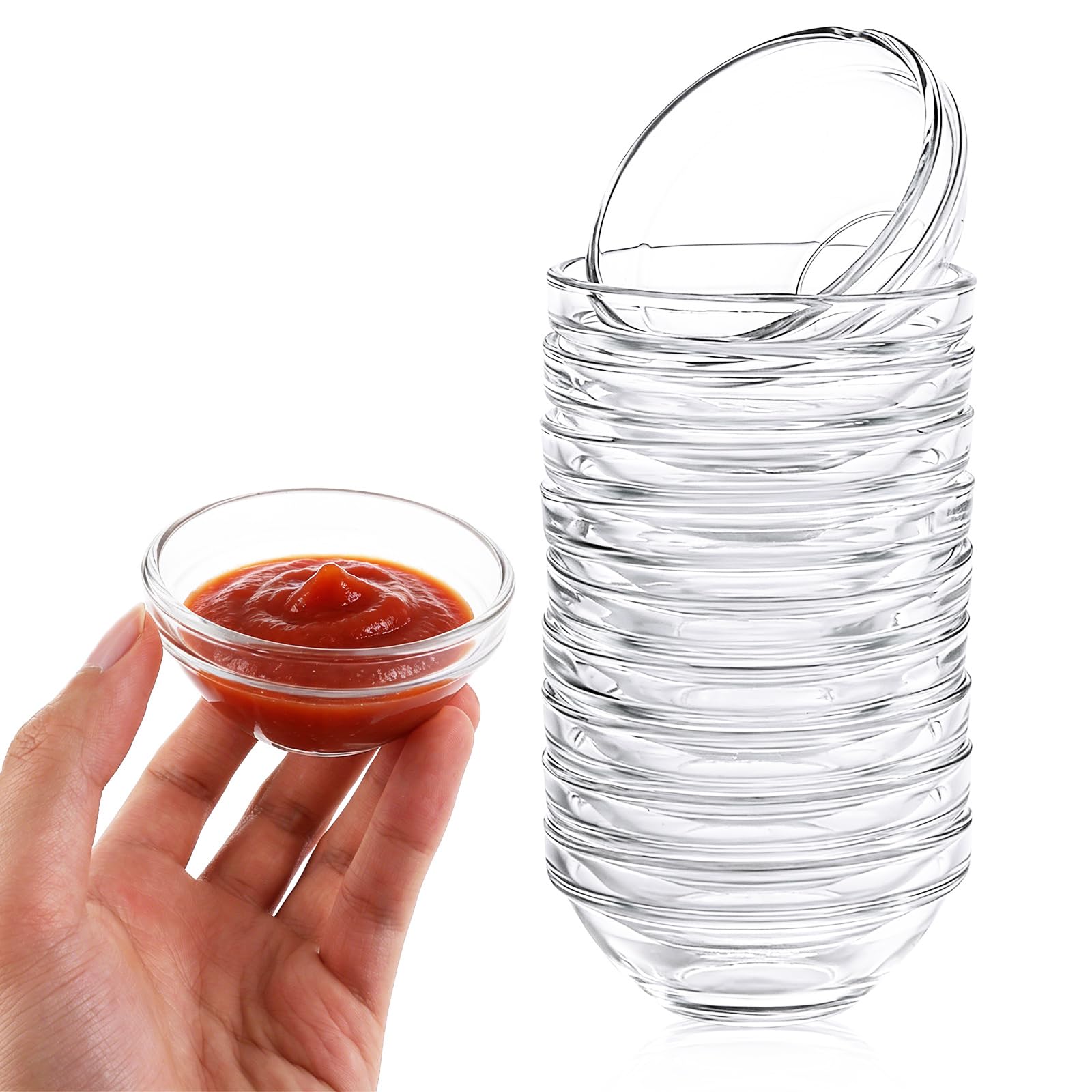 ASelected 10Pack Mini Glass Bowls, 75ml Dipping Bowls Small Round Ingredient Prep Bowl Clear Glass Dipping Bowls for Spices, Dipping, Jam, Snack, Creams