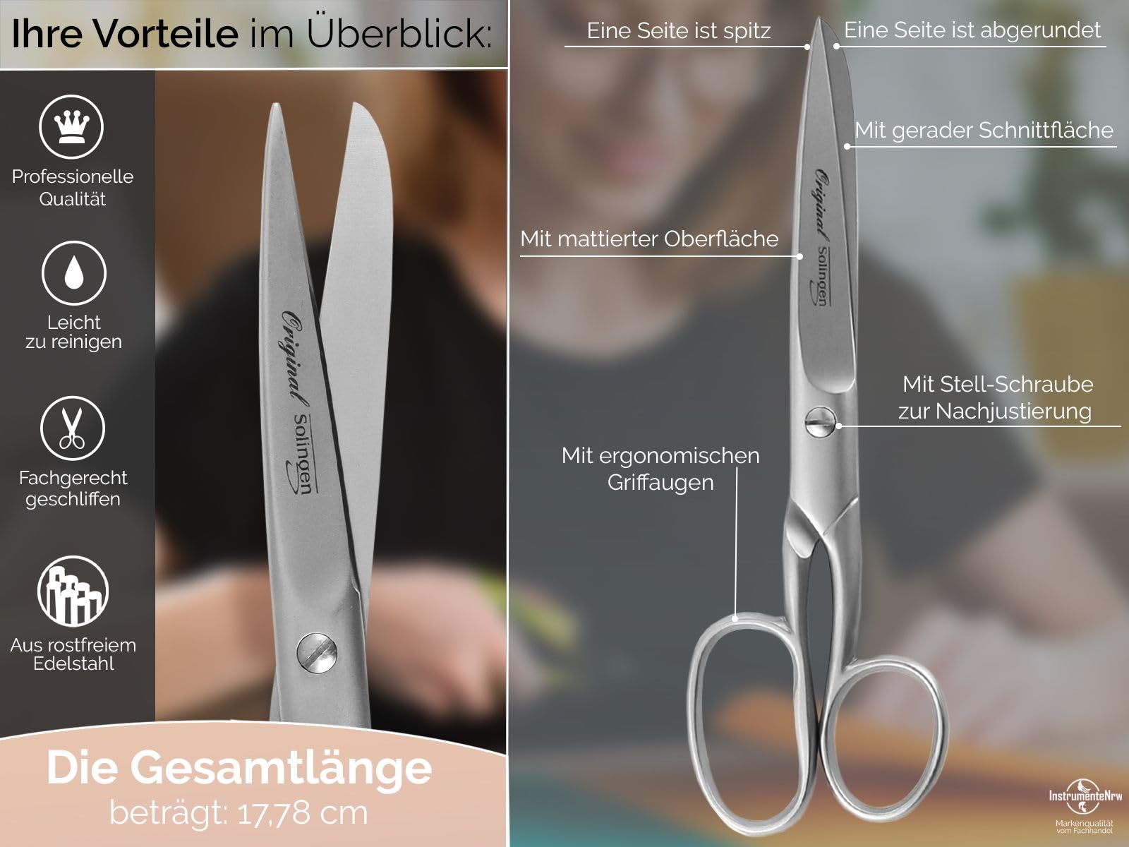 Küchenschere aus Solingen Haushaltsschere Vielzweckschere 7 Zoll Made in Germany mit Scharfem und Präzisem Schnitt Universal Schere Allzweckschere Haushaltshelfer aus Rostfreiem Edelstahl 17,78 cm