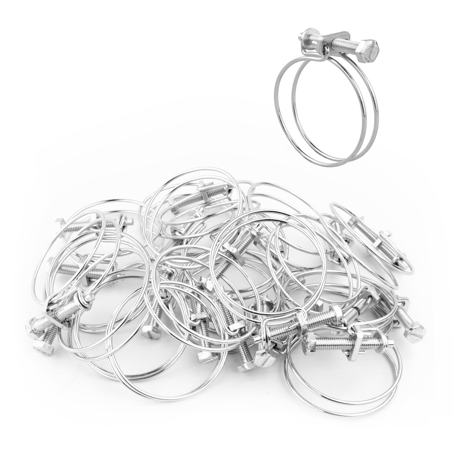 KCT 20 Pack - 47-52mm Double Wire Hose Pipe Clamps Universal Adjustable Metal Clips for Fuel/Air Line/Tube/Plumbing/Hosepipe