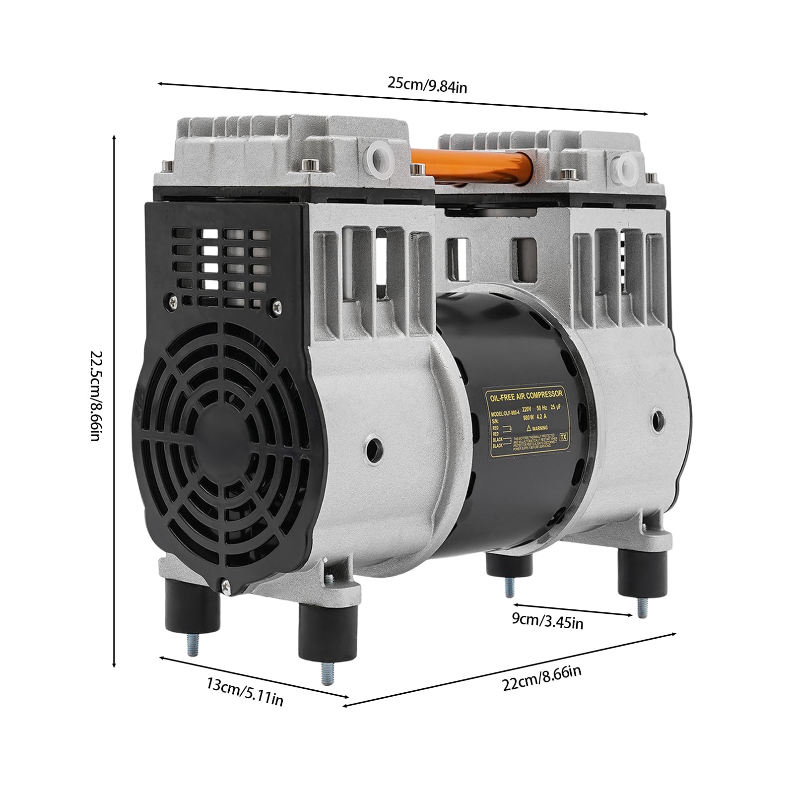Compresor de aire, sin aceite, 980 W/1500 W, silencioso compresor de aire comprimido, motor de cobre con protección contra sobrecalentamiento, compresor de taller para reparación de coches (compresor