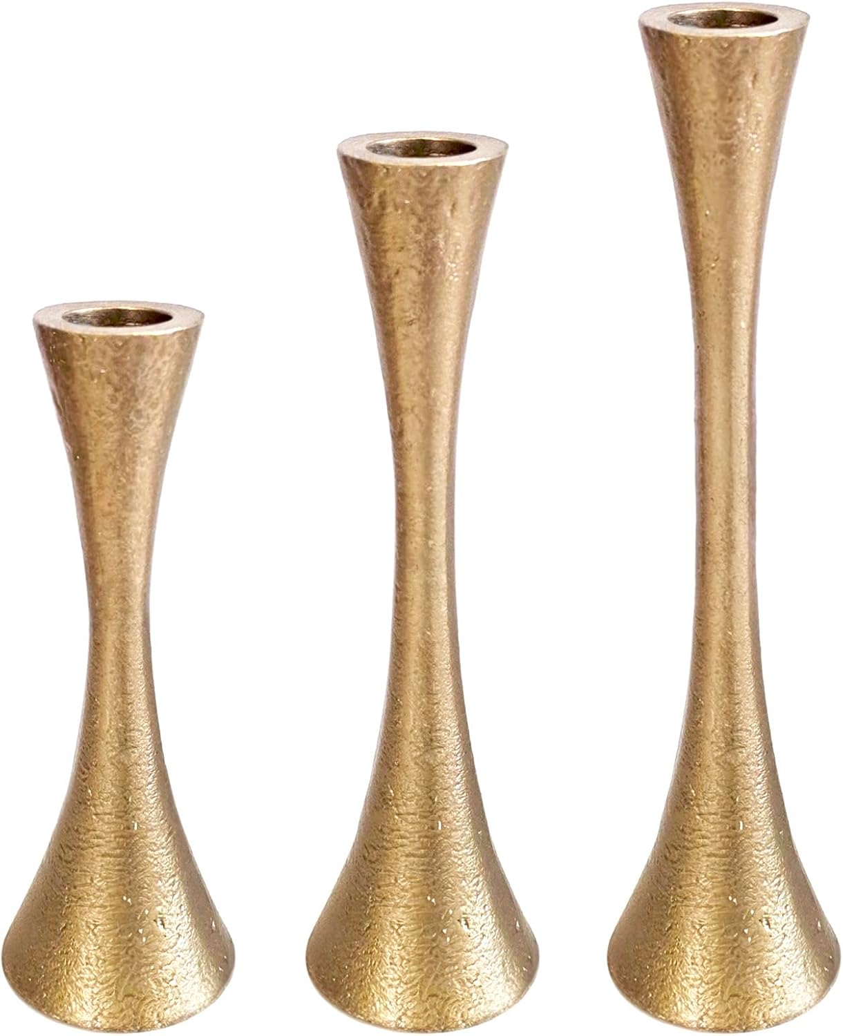 Yair Emanuel Rustic Taper Candle Holders Set of 3-8.3", 7.1", 5.9" Silver or Brass Finish Vintage Style Decorative Pillar Candlestick Holders (Antique Brass CNJ-1)