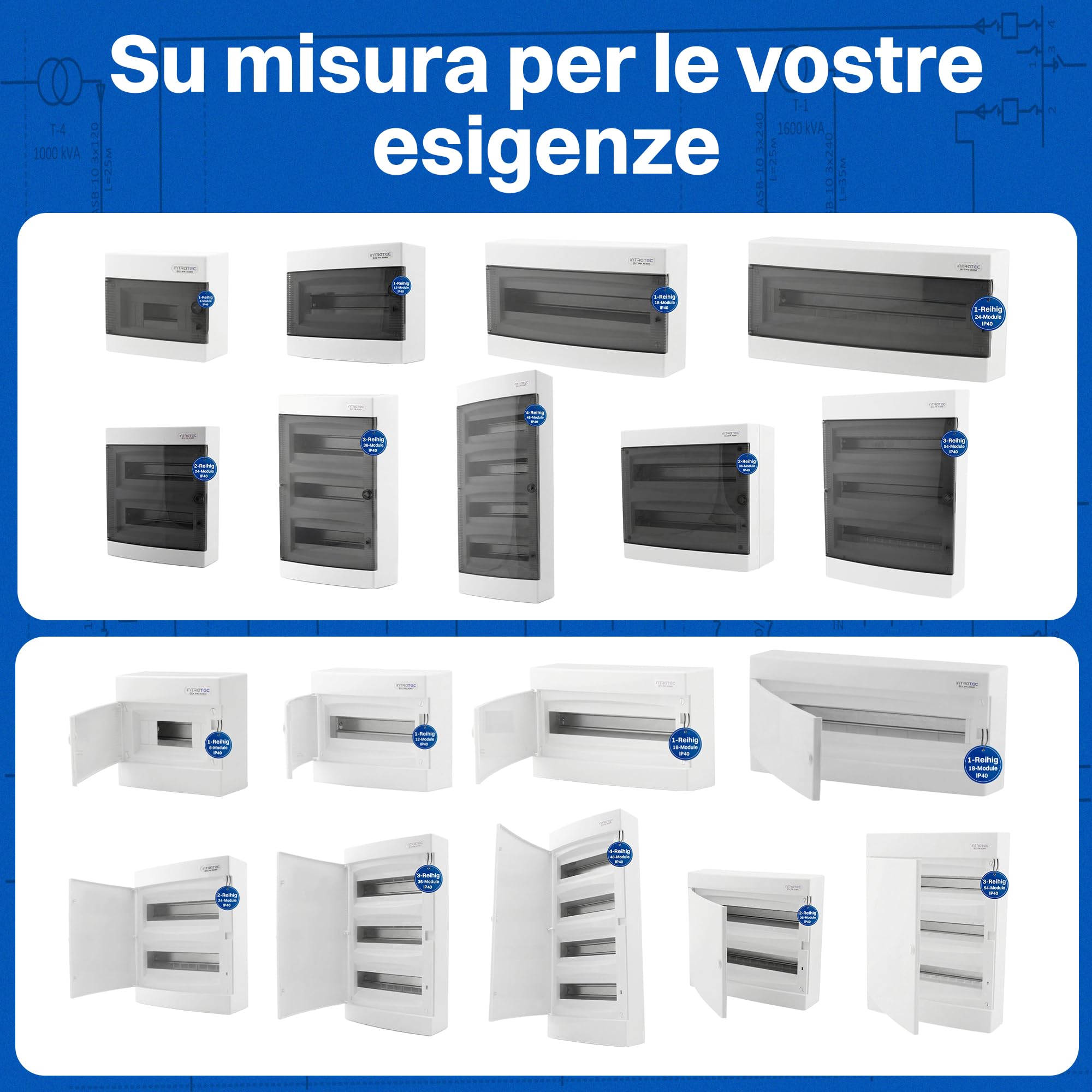 Intratec Centralino da Incasso Esterno 2 Fila – IP40 Quadro Elettrico per 36 Moduli con Porta Bianca per Facile Installazione in Casa e in Ambienti Professionali – 361 x 396 x 112 mm