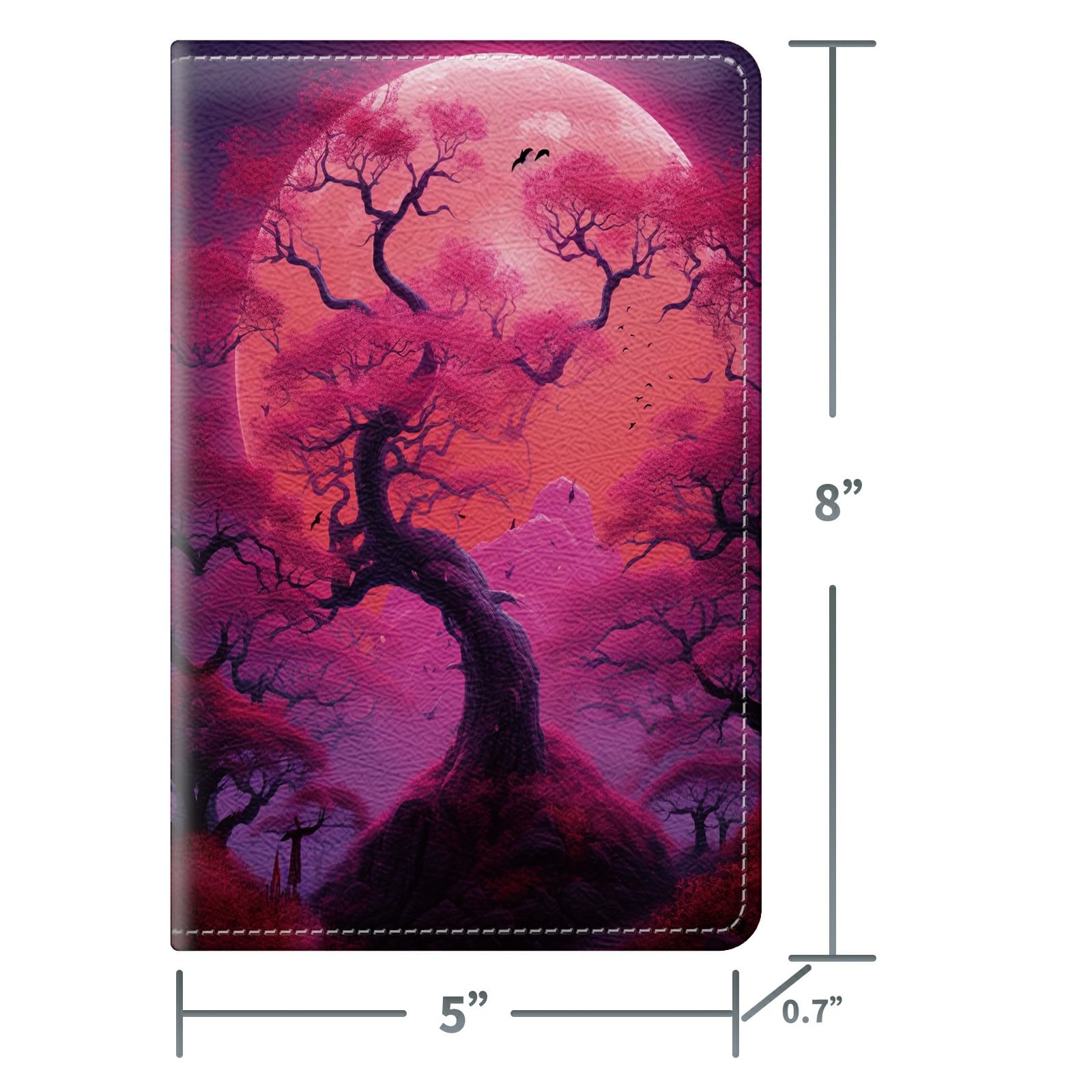 Full Moon Pink Tree Cute Server Books for Waitress, Leather Waiter Book Server Wallet with Zipper Money Pocket, 5 * 8 Waitress Ticket Book Holder Restaurant Waitstaff Organizer with Pen Holder Fit