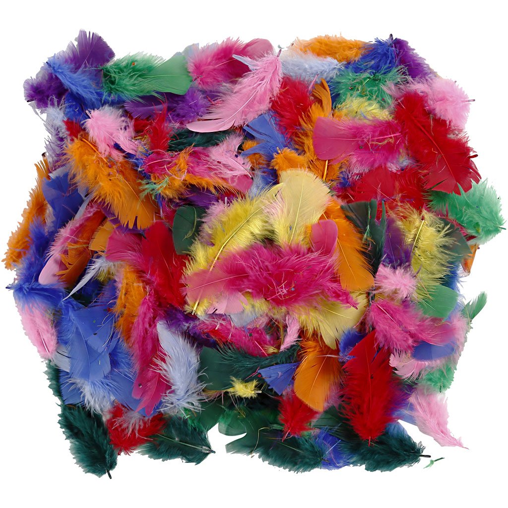 Feathers, size 7-8 cm, asstd colours, 50g