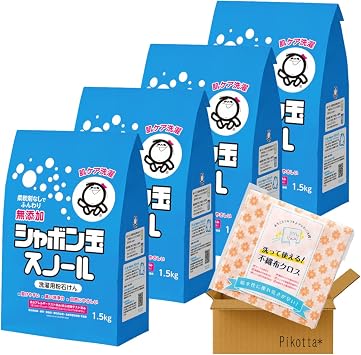 Shabo Nomamasu Nool, Powder Soap, 3.3 lbs 1.5 kg x 4 Bags + Non-Woven Cloth, Additive-Free, Laundry Detergent