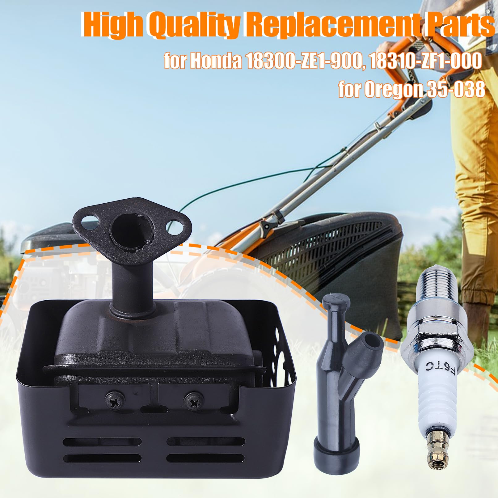 Juego de escape silenciador para Honda GX120 GX160 GX200 168F 4HP 5.5 HP 6.5HP Motor,Kit de silenciador de escape con bujía de arranque Tapa de bujía dividida F6TC