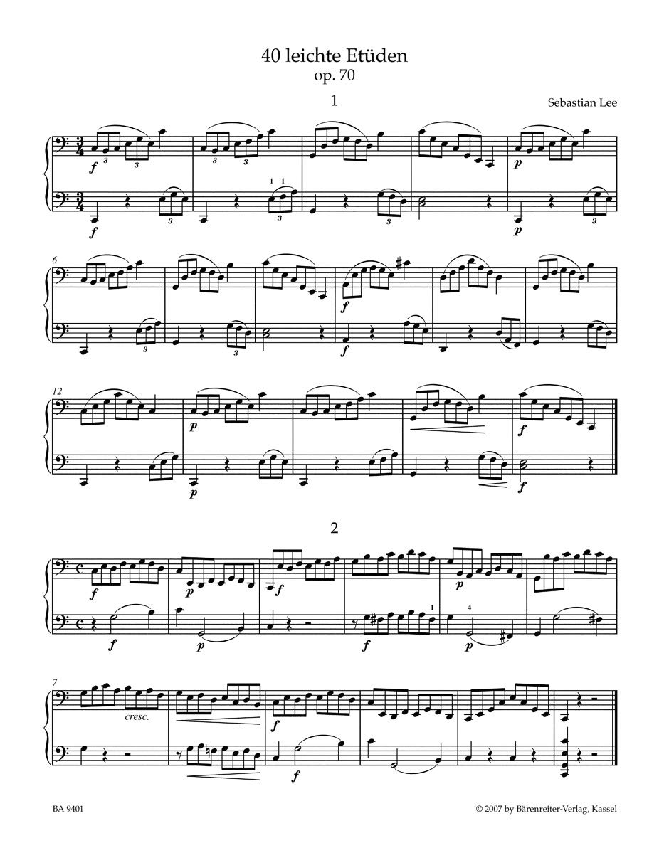 40 leichte Etüden für Violoncello mit Begleitung eines zweiten Violoncello (ad libitum) op. 70. Spielpartitur