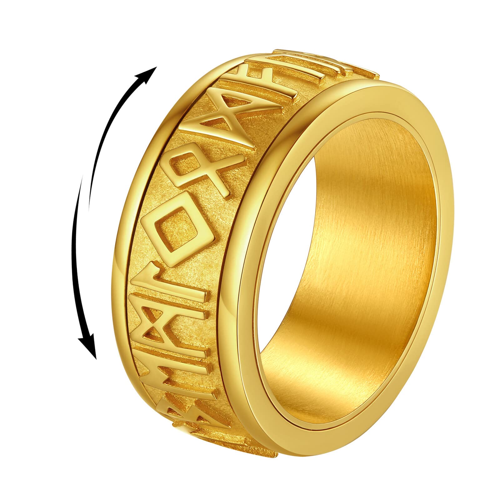 FindChic Anillos Hombre Antiestrés Spinner de Acero Inoxidable Runas Vikingas Letras Nórdicas Anillo Anti Estrés Color Plata/Dorad/Negro Talla 14.5-32.5 Regalos para Hombre — view 7