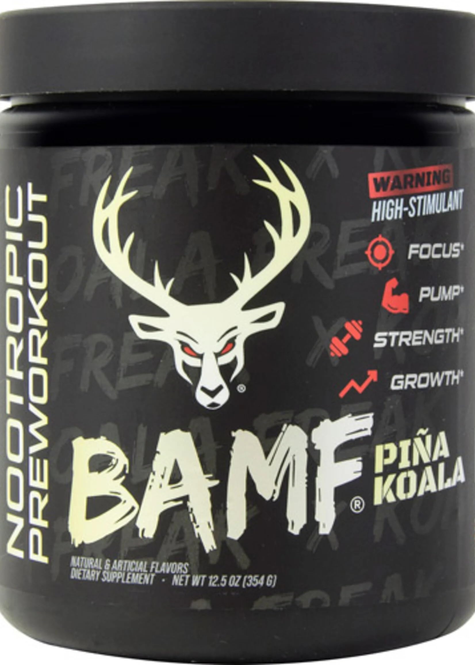 Bucked Up | BAMF | HIGH STIM Pre Workout | Focus Nootropic | Pump | Strength and Growth | 6g Citrulline | 3.2g Beta Alanine | Laser Focus & Mind Muscle Connection 30 Servings (Pina Koala)