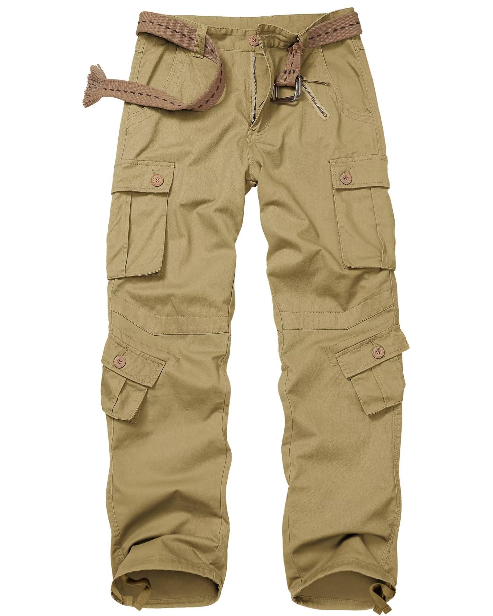 Vatinnt Men's Khaki Cargo Trousers Combat Camo Trousers 3357 29