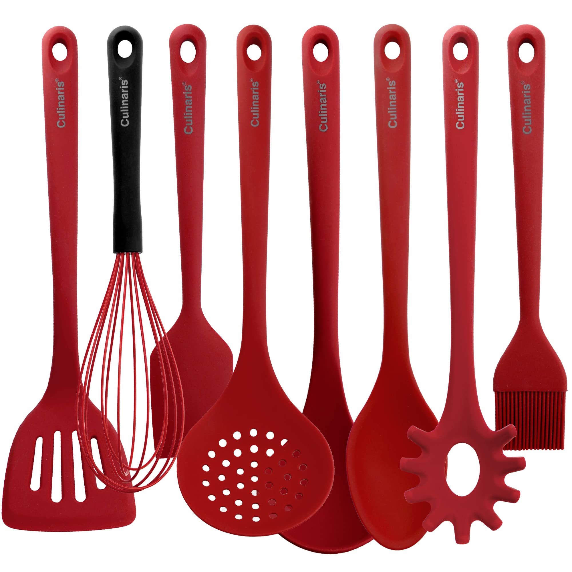 Culinaris Set d'ustensiles de cuisine en silicone 8 pièces • Outils en silicone résistants • Sans BPA qualité alimentaire • Ustensiles en silicone passent au lave-vaisselle • Couleur rouge